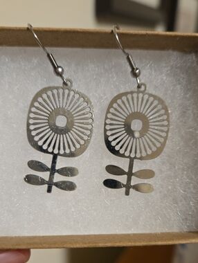 Silver Floral Cutout Drop Earrings
